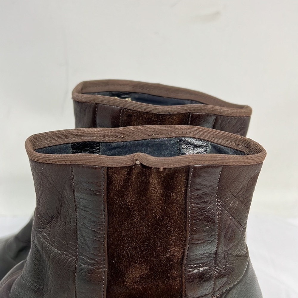 Chanel Sz 8 Brown Leather Croc and Suede Ankle Length Sock Kitten Heel Boots - Picture 11 of 16